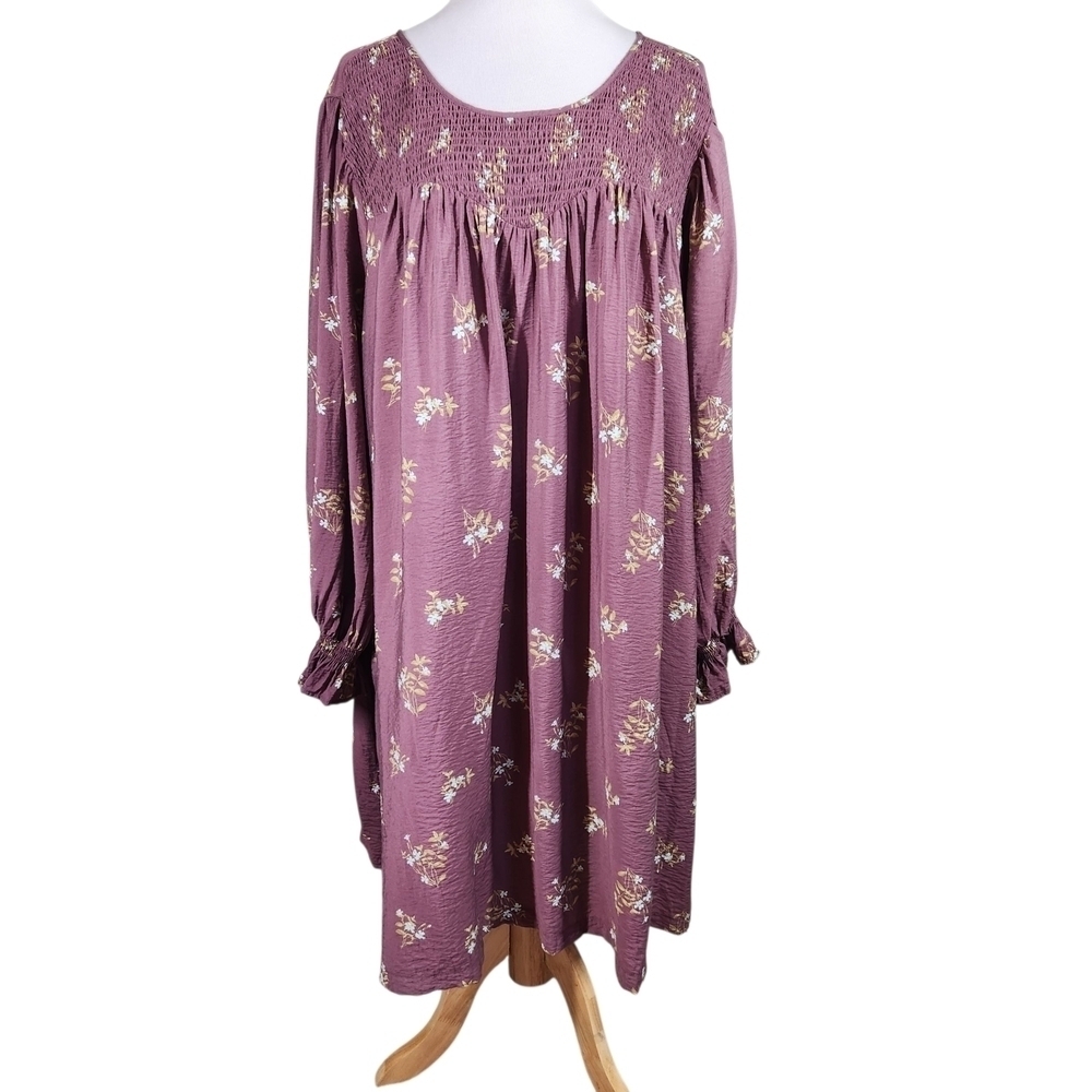 A New Day smock neck Dress mauve, gold & cream, sz 4X